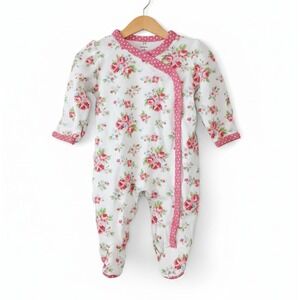 VTG Y2K Baby Romper Infant One Piece Newborn Pink White Floral Mittens Carters